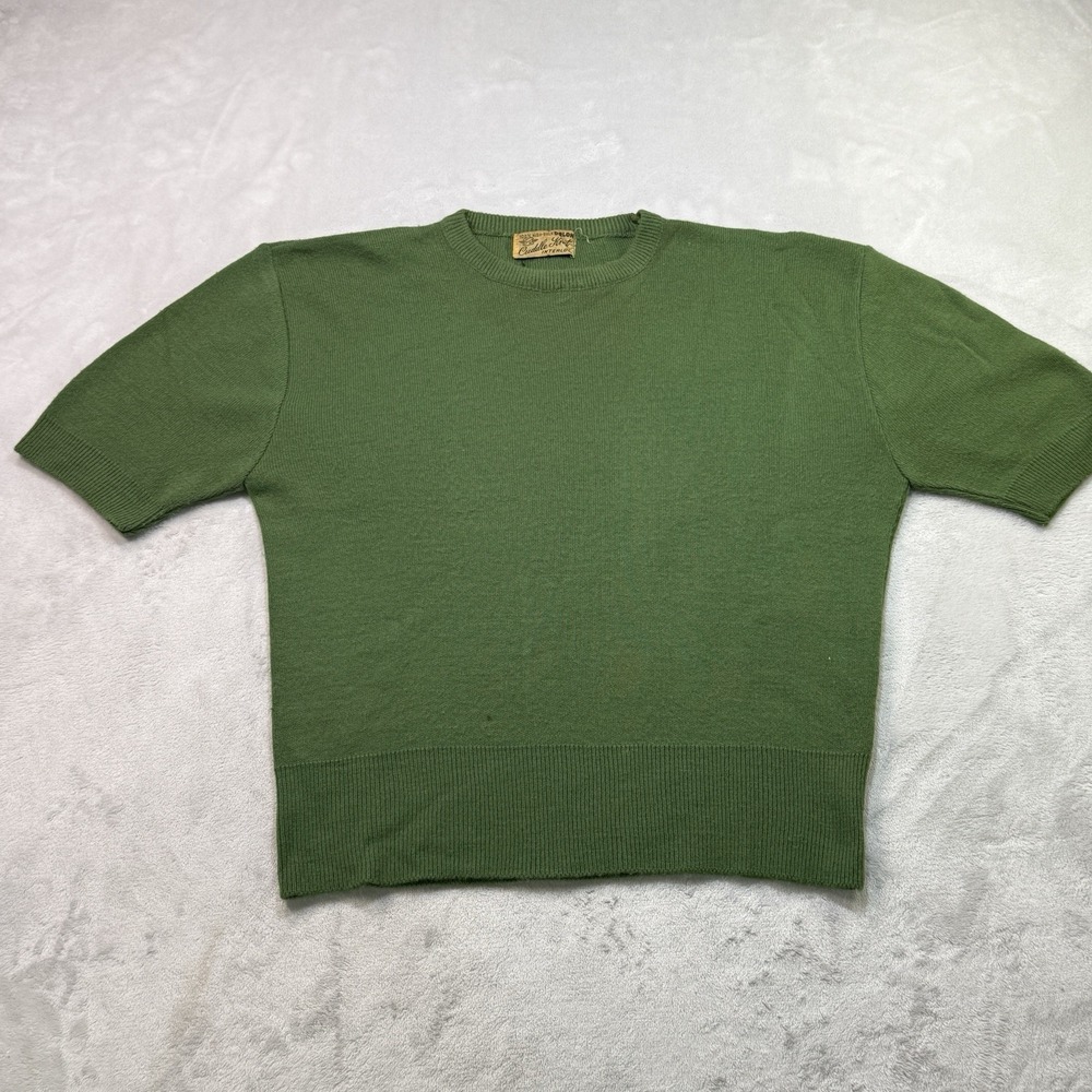 Vintage 50s 60s Cuddle Knit Interlock Green Short Sleeve Sweater Rockabilly